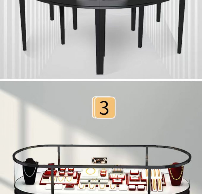Round Curved Jewelry Display Cabinet Oval jewellery glass counter Custom 4