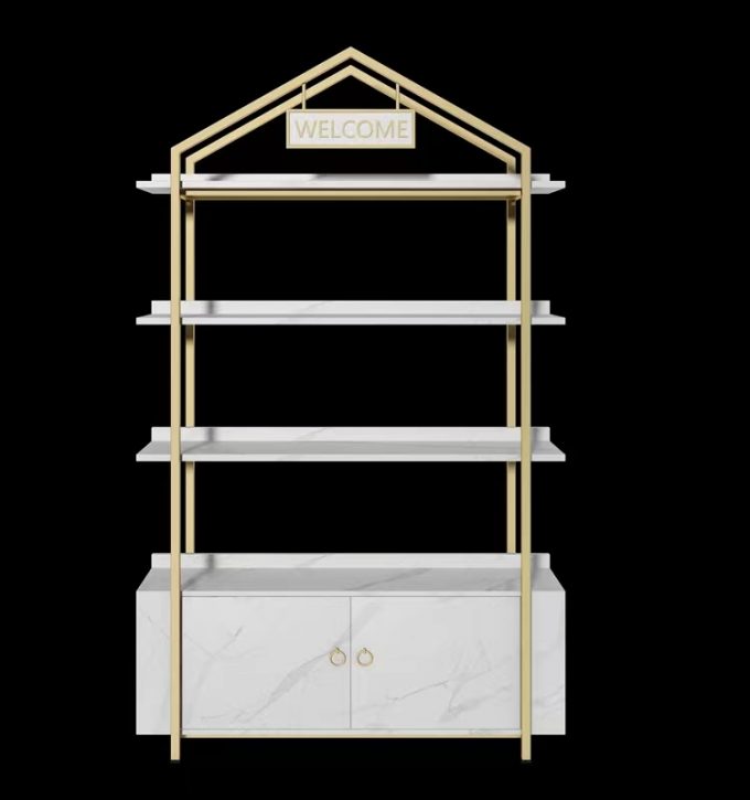 Versatile Cosmetic Luxury Display Cabinets MultiLayer Marble Shelving Golden Body 0