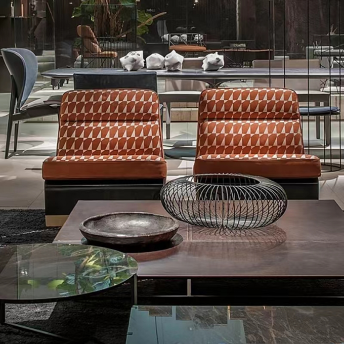 Black White Texture Custom Sofa Bed With Metal Leisure Chair 5