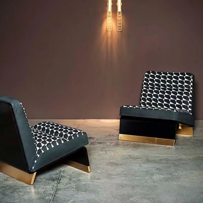 Black White Texture Custom Sofa Bed With Metal Leisure Chair 7