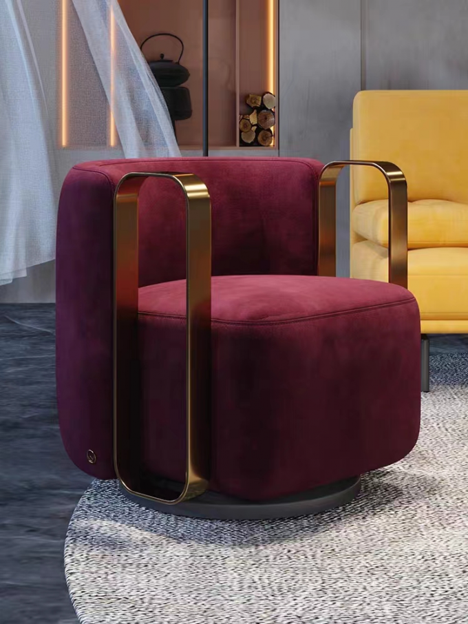 Fuchsia Creative Luxury Velvet Sofa Chair Gold Stainless Steel Armchair Custom 0