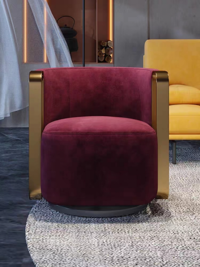 Fuchsia Creative Luxury Velvet Sofa Chair Gold Stainless Steel Armchair Custom 1