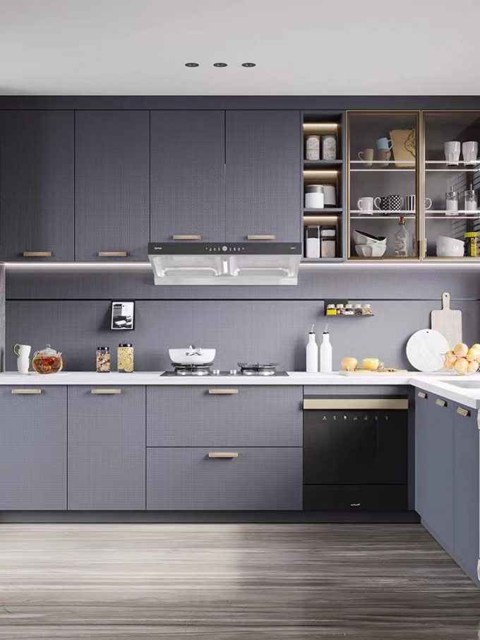 Quartz Stone Hotel Kitchen Cabinets Durable Metal Frame Scratch Resistant 0