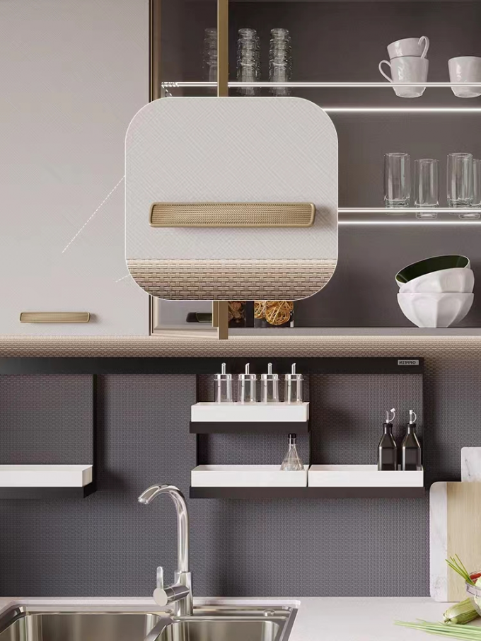 Quartz Stone Hotel Kitchen Cabinets Durable Metal Frame Scratch Resistant 1