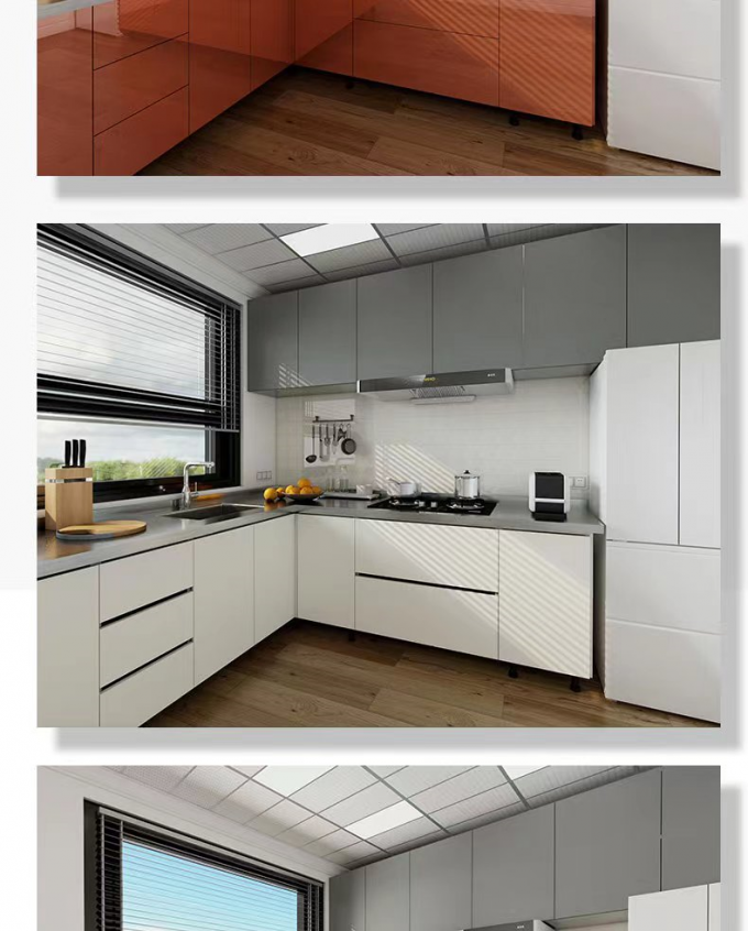 Quartz Stone Hotel Kitchen Cabinets Durable Metal Frame Scratch Resistant 2