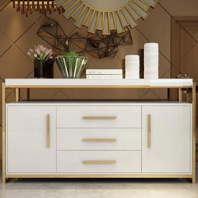 Modern Marble Sideboard Cabinet Stainless Steel Paint Customization 1