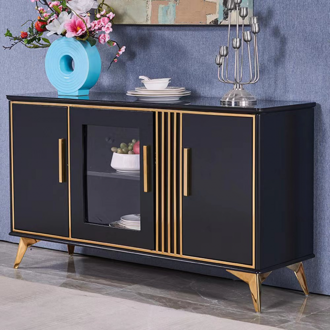 White Luxury Sideboard Cabinets Marble Facet Metal Glass Door Custom 0