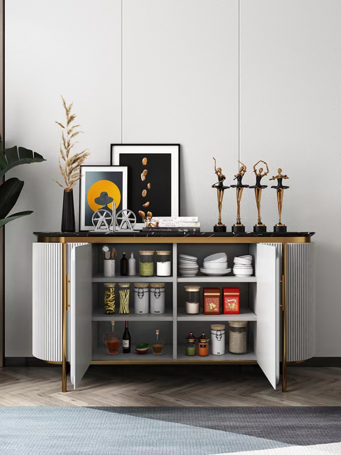 Luxury Dining Side Cabinet Cupboard Restaurant Stainless Steel Sideboard Furniture 2