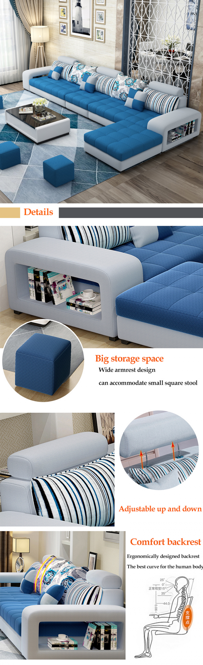 Crushed Velvet Fabric Custom Sofa Bed Leather Border  Living Room 1