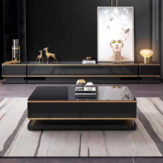 Rock Plate Hotel Room Cabinets Luxury TV Cabinet Sets Hotel Room Black Glass 1