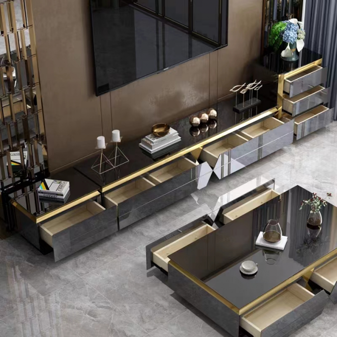 Rock Plate Hotel Room Cabinets Luxury TV Cabinet Sets Hotel Room Black Glass 2