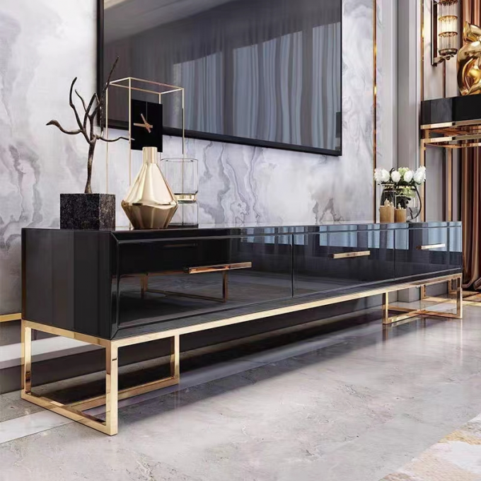 Modern Light Luxury Stainless Steel Lacquer Dressing Table TV Cabinet Combination 4