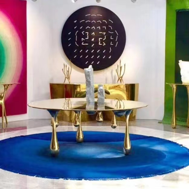 Upholstery Stainless Steel Lobby Golden Coffee Table Anti Rust 1