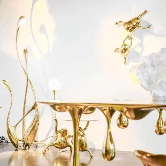 Upholstery Stainless Steel Lobby Golden Coffee Table Anti Rust 3