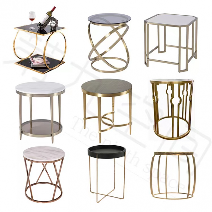 Versatile Upholstery Polygon Wire Table Rock Plate Table With Stainless Steel Gilt 3