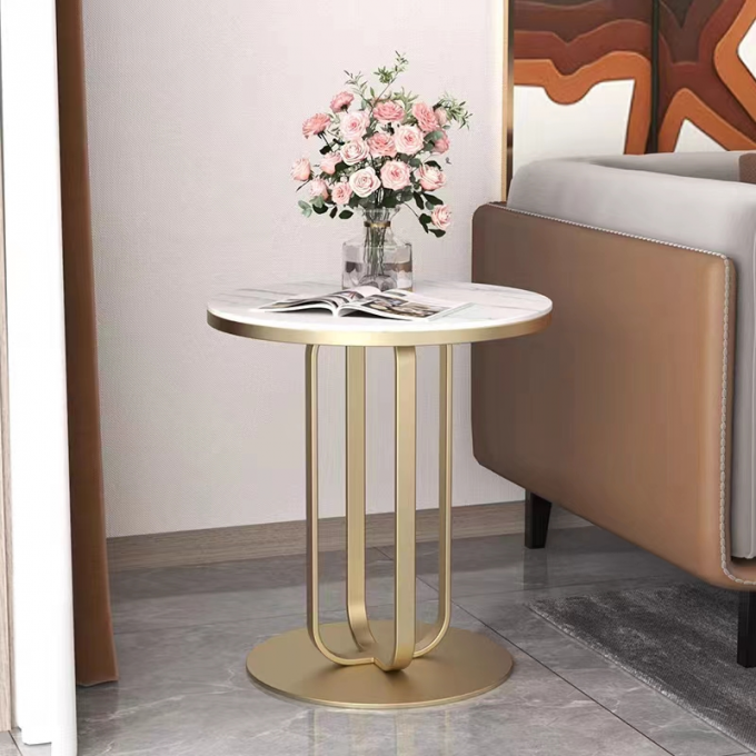 Stainless Steel Bracket Hotel Bedroom Furniture Simple Rock Plate Table Facet Shaped 2