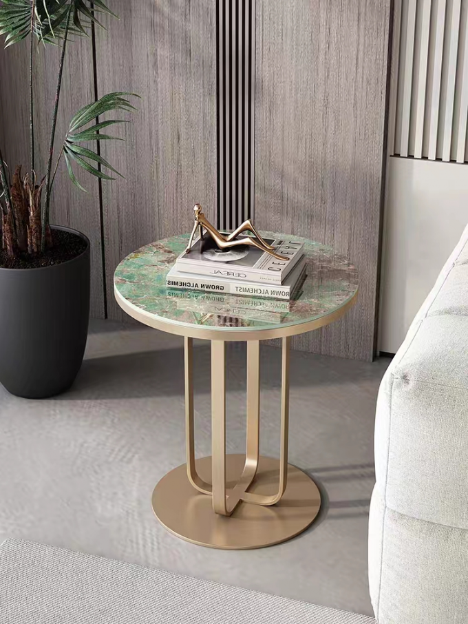 Stainless Steel Bracket Hotel Bedroom Furniture Simple Rock Plate Table Facet Shaped 3