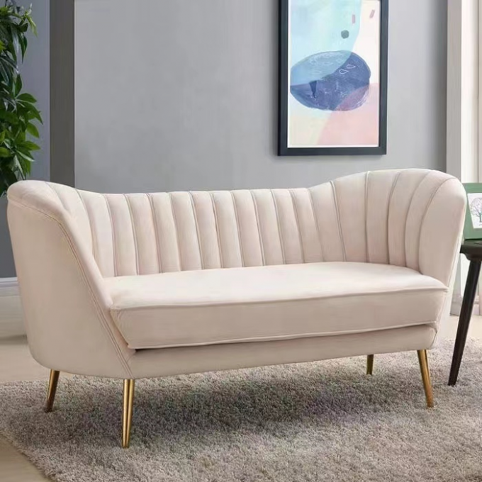 Modern Living Room Navy Blue Velvet Sofa Hotel Lobby Curve Arc Velvet Sofa 0