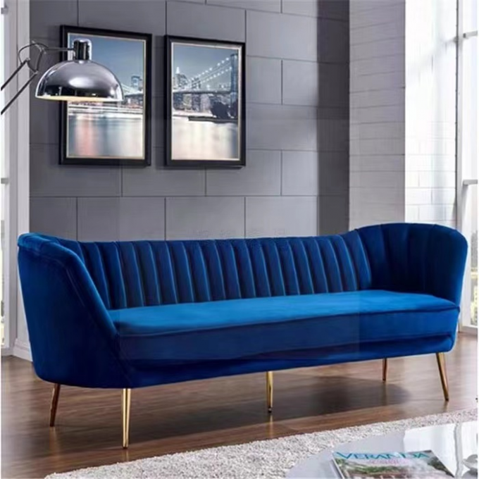 Modern Living Room Navy Blue Velvet Sofa Hotel Lobby Curve Arc Velvet Sofa 1