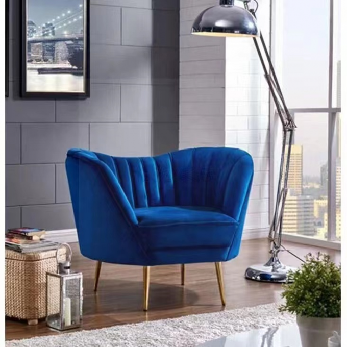 Modern Living Room Navy Blue Velvet Sofa Hotel Lobby Curve Arc Velvet Sofa 2