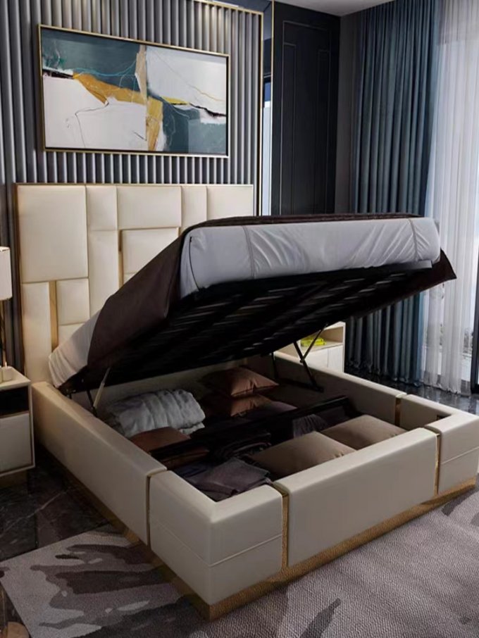 Bentley Luxury Leather Cowhide King Size Bed Large Apartment Hotel Room 2