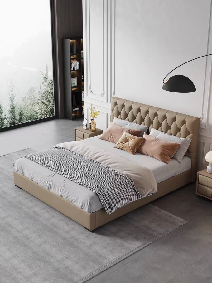 5 Star Hotel Bedroom Furniture Double Black Grid Solid Wood King Size Bed 0