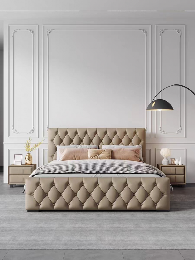 5 Star Hotel Bedroom Furniture Double Black Grid Solid Wood King Size Bed 1