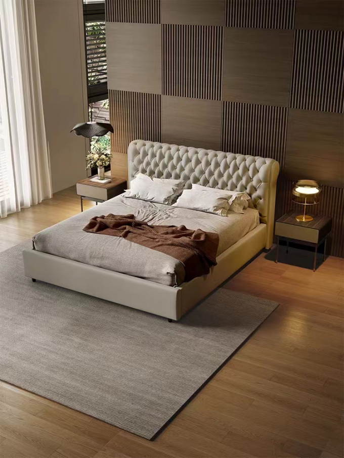 5 Star Hotel Bedroom Furniture Double Black Grid Solid Wood King Size Bed 2