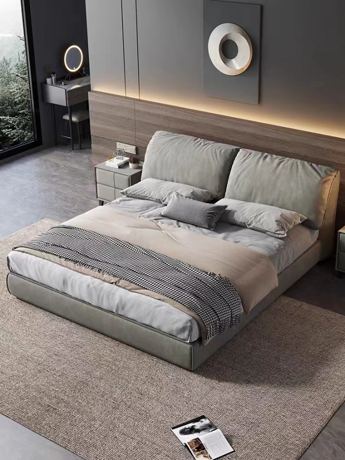 Commercial Hotel Bedroom Furniture Modern Luxury Apartment Villa Linen Fabric Bed 2