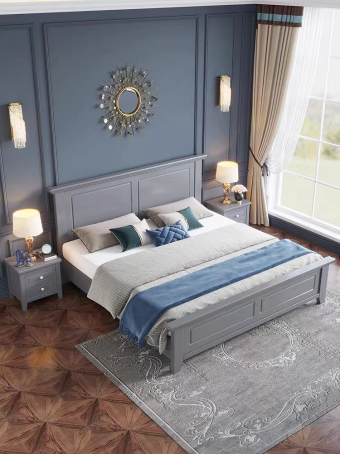 White Blue Modern Hotel Bedroom Furniture Custom King Size Beds 1