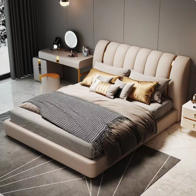 Custom Hotel Bedroom Furniture Royal Velvet Fabric King Size Bed 1