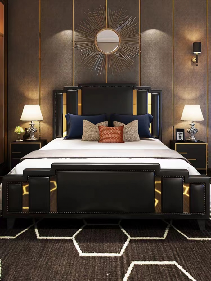 Upholstered Hotel Bedroom Furniture Hydraulic Lift Up Storage Leather Bed 0