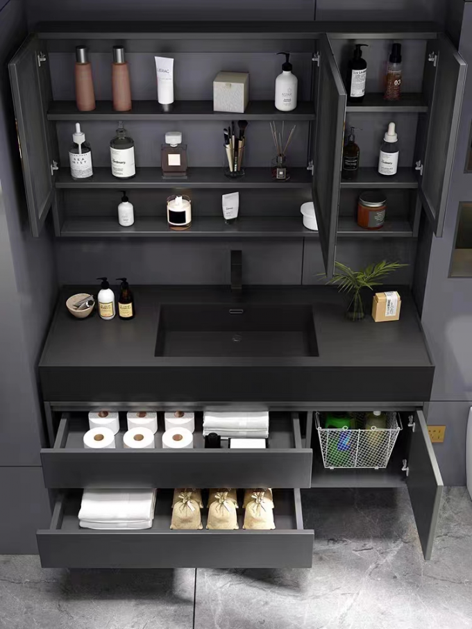 Modern Hotel Room Cabinets Rock Plate Wash Basin Integrated Bathroom Units 1