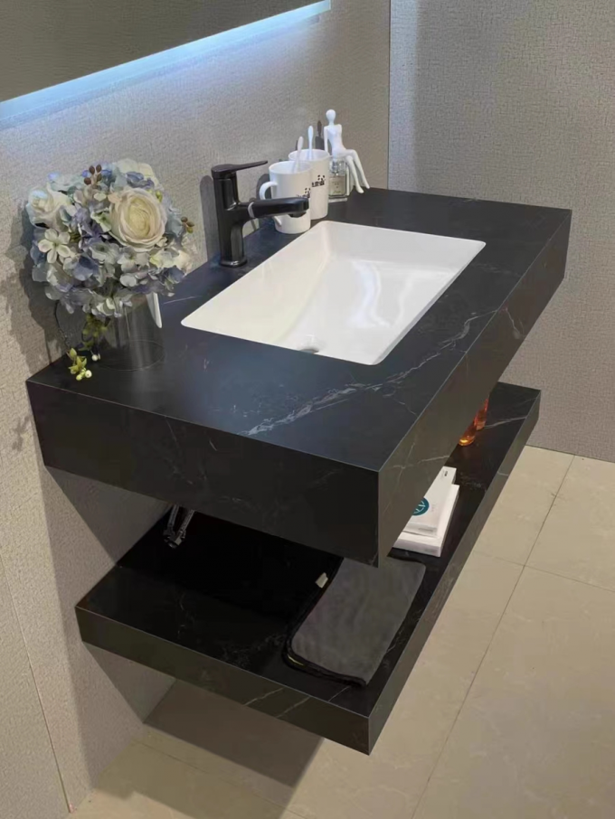 Modern Hotel Room Cabinets Rock Plate Wash Basin Integrated Bathroom Units 2
