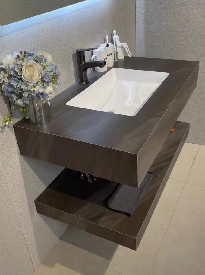 Modern Hotel Room Cabinets Rock Plate Wash Basin Integrated Bathroom Units 3