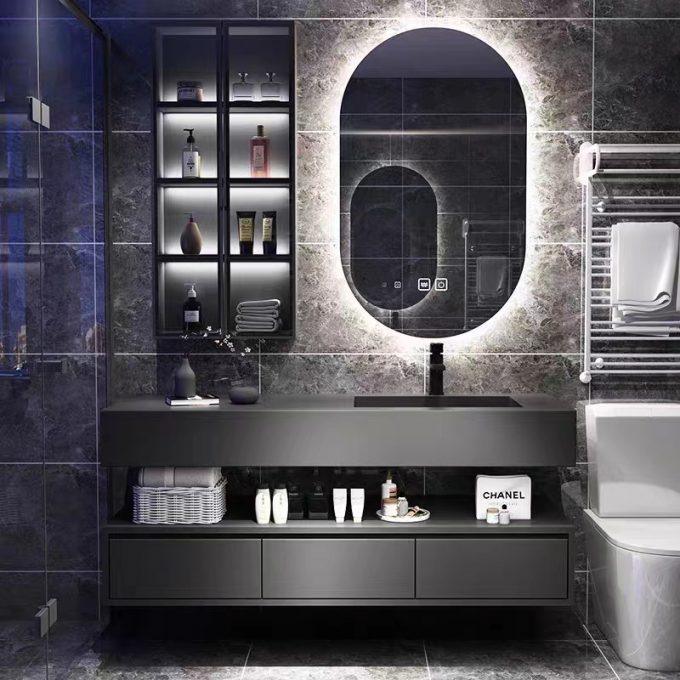 Luxury Rock Plate Integrated Bathroom Cabinet Hotel Toilet Wash Basin 0