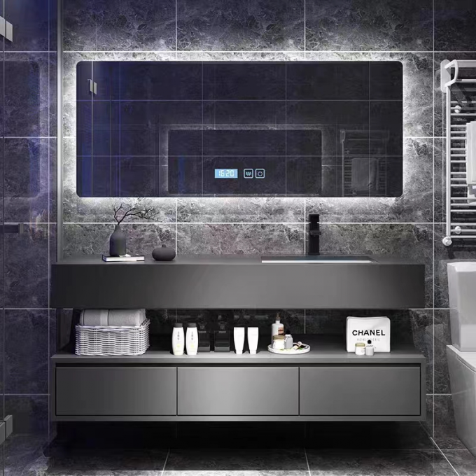 Luxury Rock Plate Integrated Bathroom Cabinet Hotel Toilet Wash Basin 1