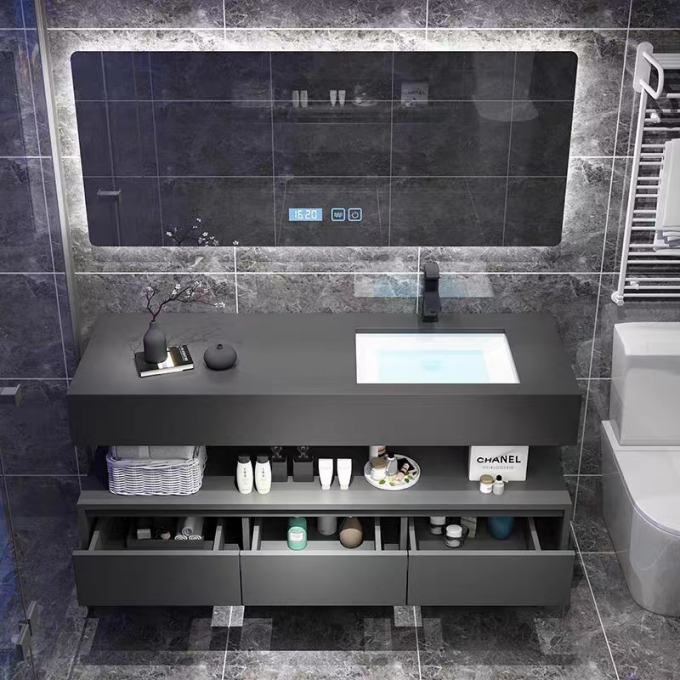 Luxury Rock Plate Integrated Bathroom Cabinet Hotel Toilet Wash Basin 2