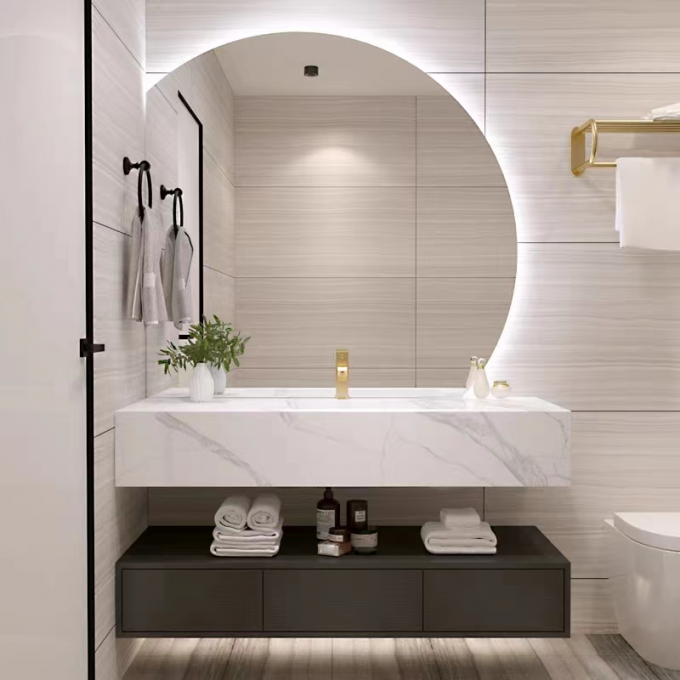 Luxury Rock Plate Integrated Bathroom Cabinet Hotel Toilet Wash Basin 3