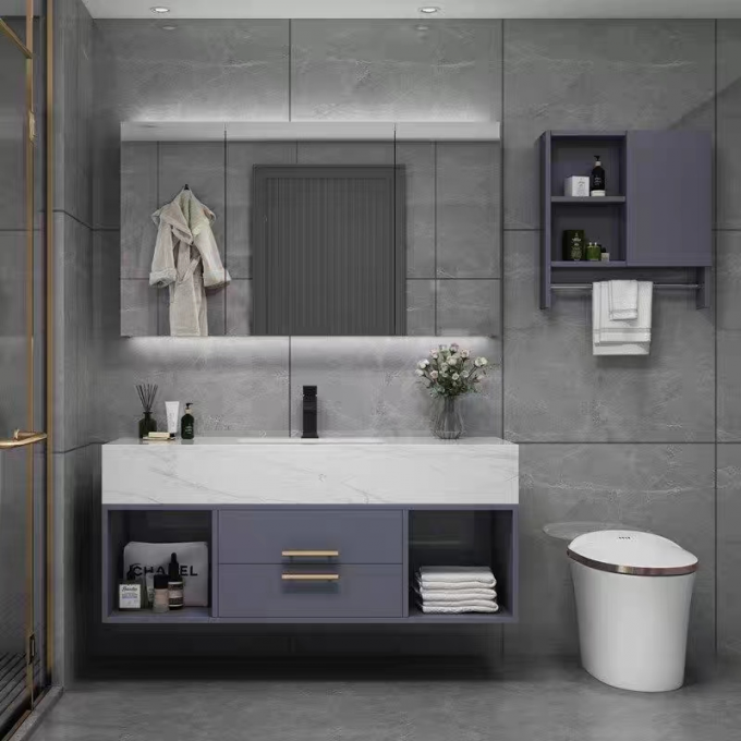 Modern Wall Mounted Bathroom Cabinet Group Sink Hotel Bathroom Furniture Custom 1