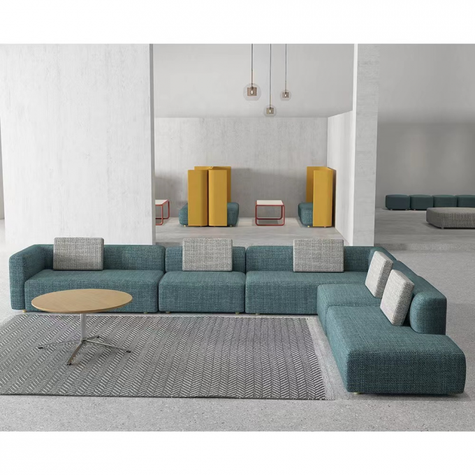Luxury Hotel Lobby Furniture Combination Fabric Velvet Sectional Sofa 2
