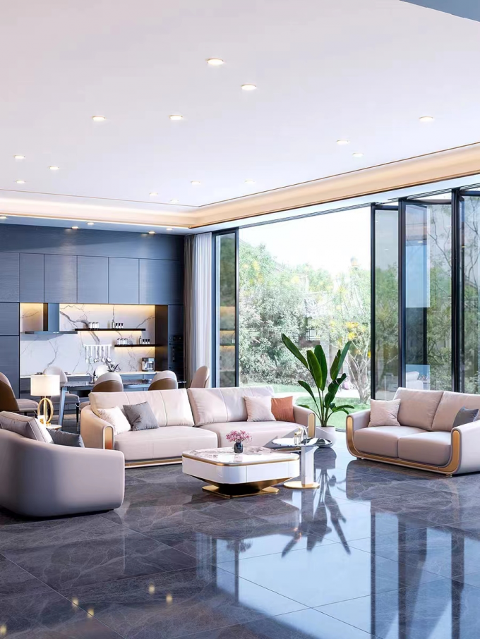 Light Leather Hotel Room Sofa Combination Modern Living Room Sofa 1