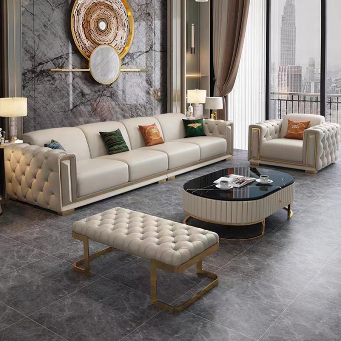 Light Leather Hotel Room Sofa Combination Modern Living Room Sofa 4