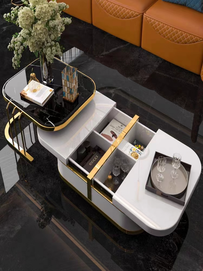 Hotel Custom Modern Marble Luxury Coffee Table With Hidden Storage 1