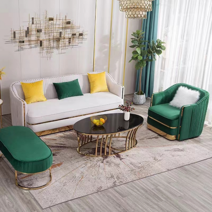 Upholstery Hotel Lobby Furniture White Velvet Couch Multiple Seating Sofa 4