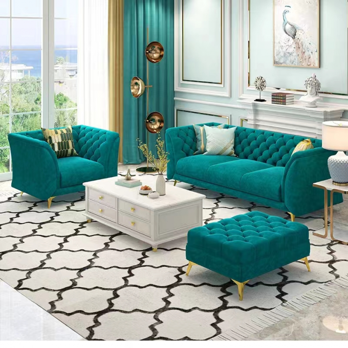 Hunter Marble Green Velvet Sofa Set Hotel Lobby Sofa ODM 1