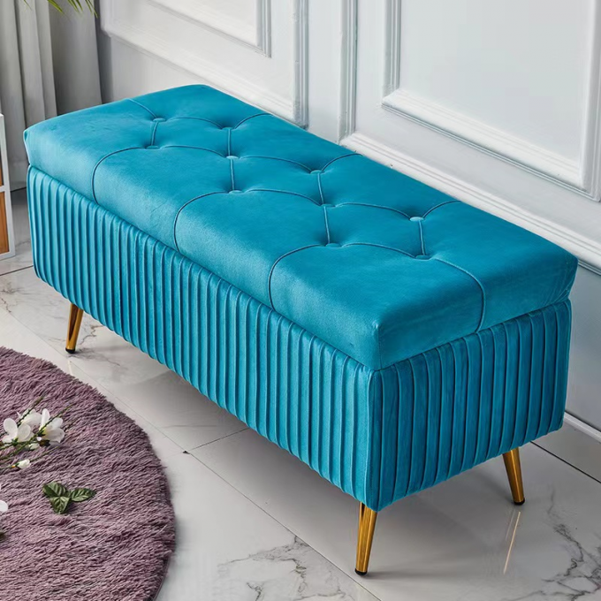 Custom Luxury Leather Footstool Ottoman Design Bed End Stool For Hotel Bedroom 3