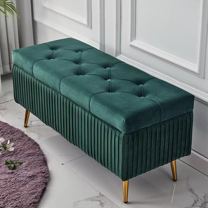 Custom Luxury Leather Footstool Ottoman Design Bed End Stool For Hotel Bedroom 4