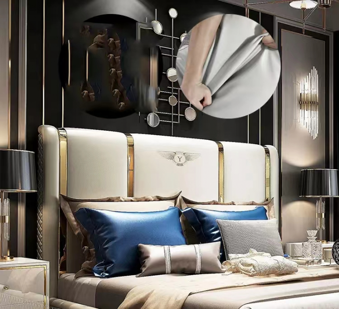 Custom Hotel Bedroom Furniture Leather Solid Wood Bed Frame For Hotel Villa Home 2