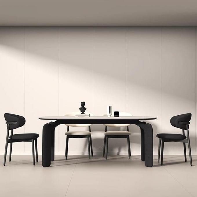 Light Luxury Hotel Restaurant Furniture Stainless Steel Armrest Leather Dining Chair 1